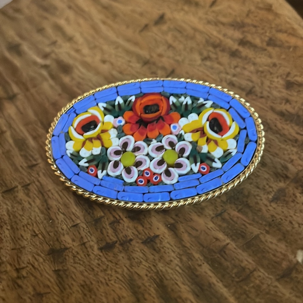 vintage mosaic made made brooch made in Italy - Picture 2 of 4